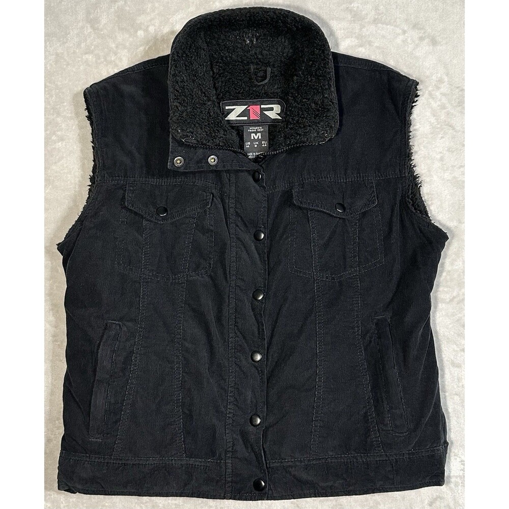 Z1R CCW Women's M Black Corduroy Sherpa Lined Motorcycle Vest Concealed Carry